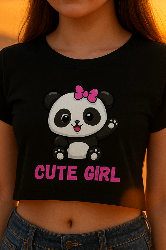 Alpha Hue Cute Panda Crop Top for Girls