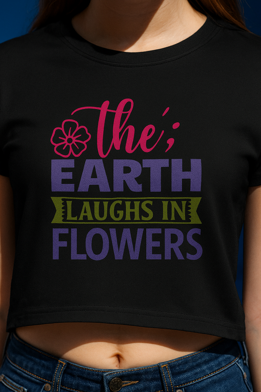 alpha hue Women's Black Crop Top with Floral Quote