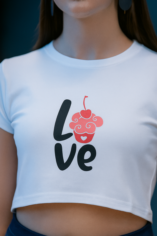 alpha hue Women's Crop Top Cute Love Graphic Tee