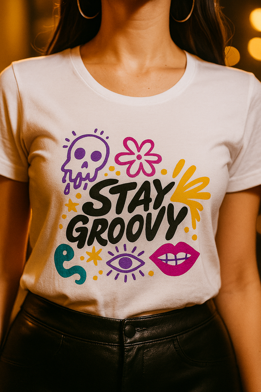 Alpha Hue Cute Printed T-Shirt for Women, Stay Groovy