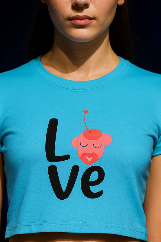 alpha hue Women's Crop Top Blue Love Graphic Tee