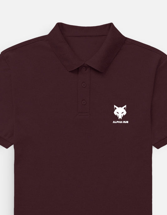 Alpha Hue men's polo t-shirt in dark maroon with collar and logo on chest