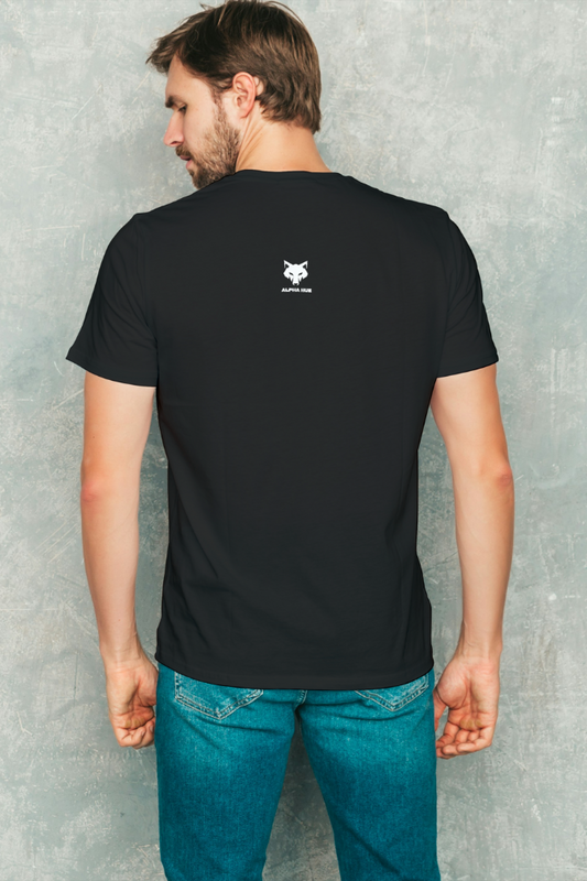 Alpha hue black men stretch t-shirt with small back logo graphic tee for men casual wear