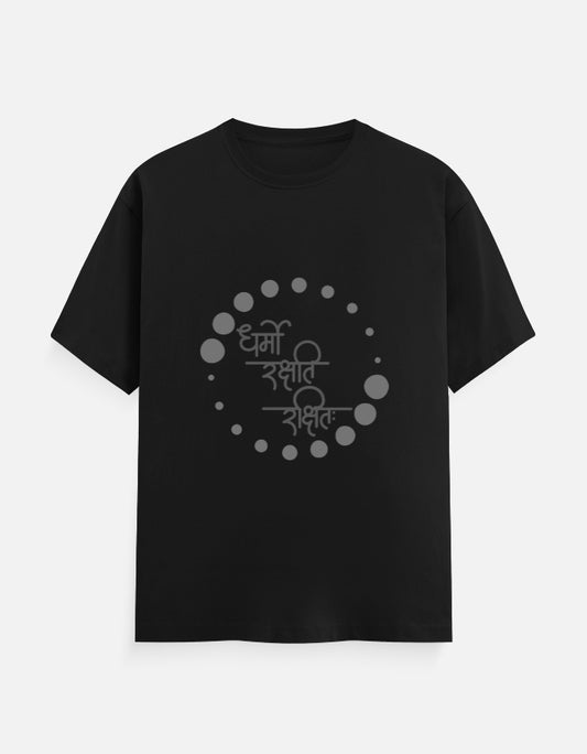 Alpha Hue men's classic crew neck t-shirt in black with circular graphic design and stylized text