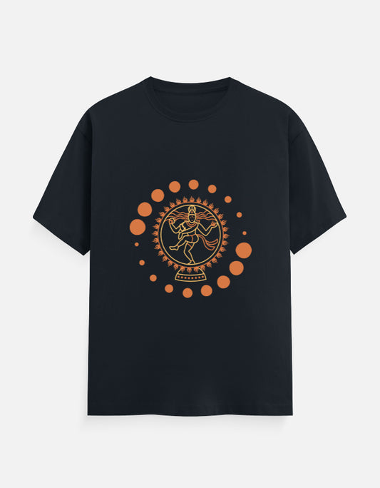 Alpha hue men's classic crew neck t-shirt in black with orange circular graphic design