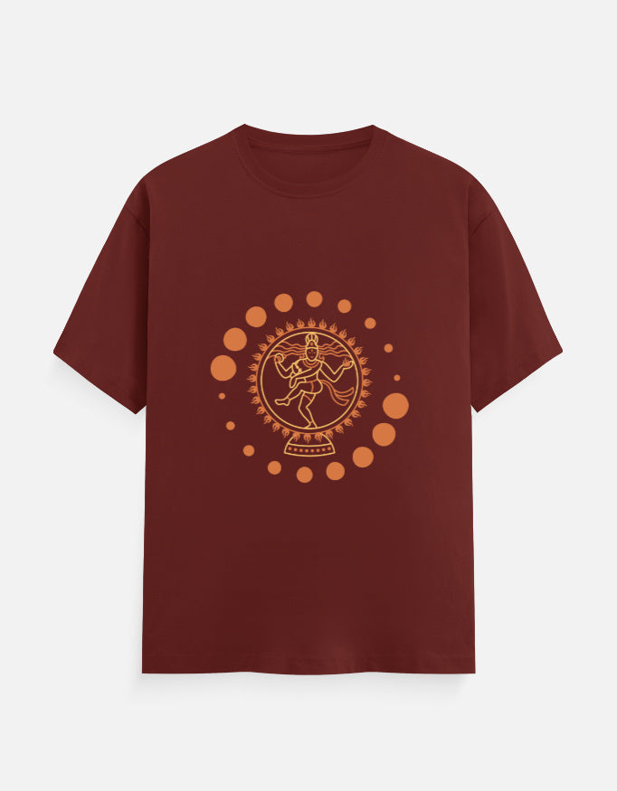 Alpha hue men's classic crew neck t-shirt in maroon with circular graphic design on front