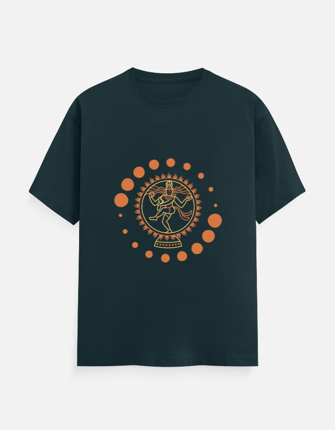 Alpha Hue men's classic crew neck t-shirt in black with orange circular tribal graphic design