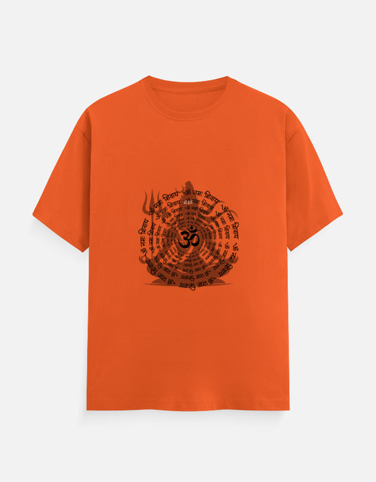 Alpha hue men's spiritual graphic tee in orange with black spiritual symbol and text design