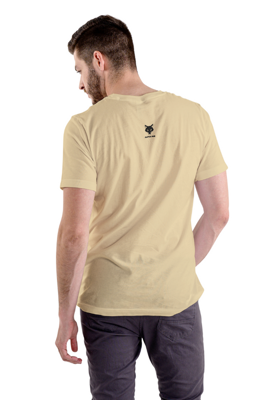 Alpha hue beige men's Supima cotton t-shirt shown from the back on male model