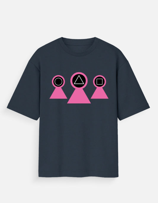 ALPHA HUE women's oversized t-shirt in dark color with pink geometric shapes graphic design