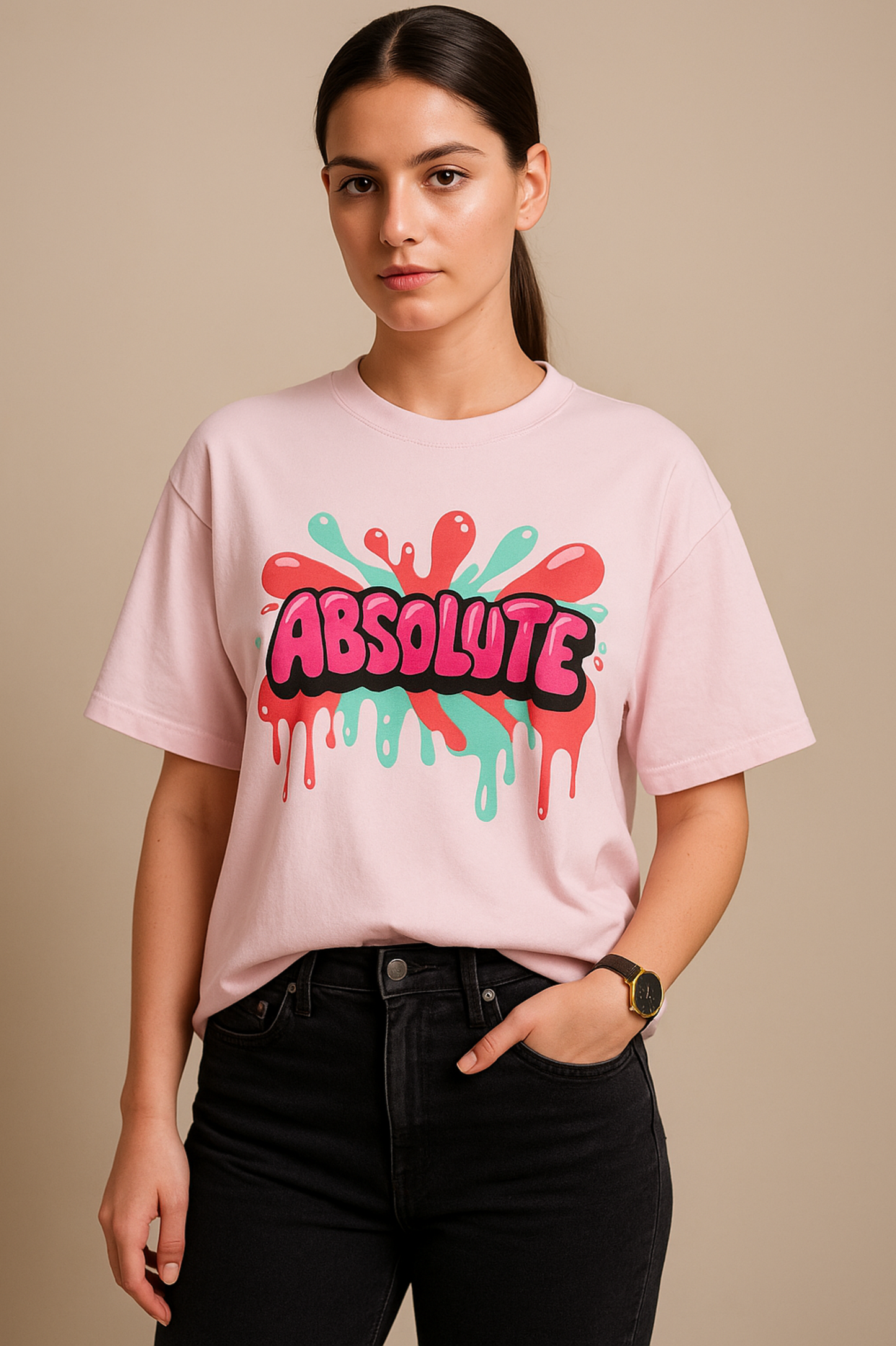 ALPHA HUE women oversized t-shirt in light pink with colorful absolute graphic print