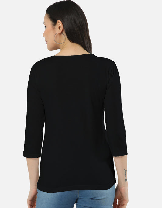 ALPHA HUE women's long sleeve tee in black with 3/4 sleeves shown from the back