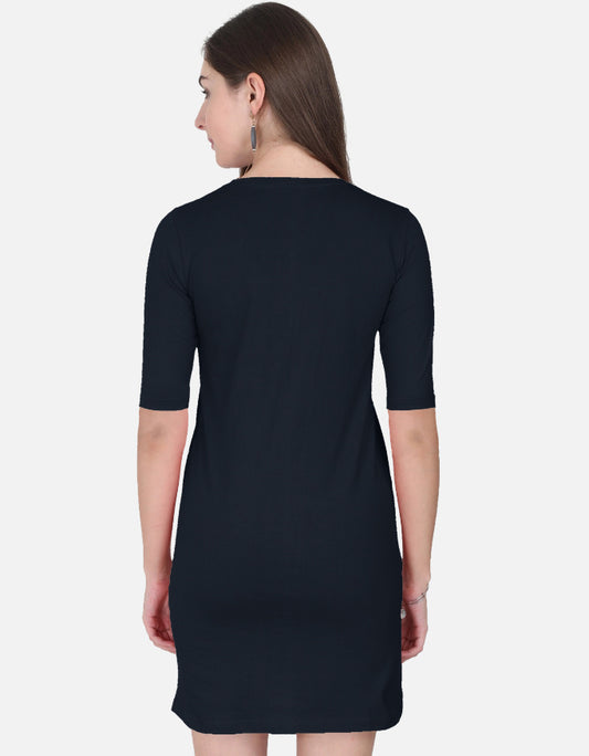 ALPHA HUE black women's t-shirt dress with half sleeves shown from the back