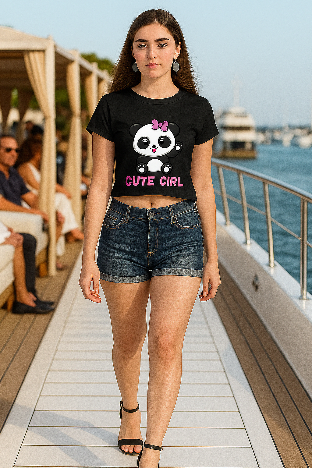 Alpha Hue Cute Panda Crop Top for Girls