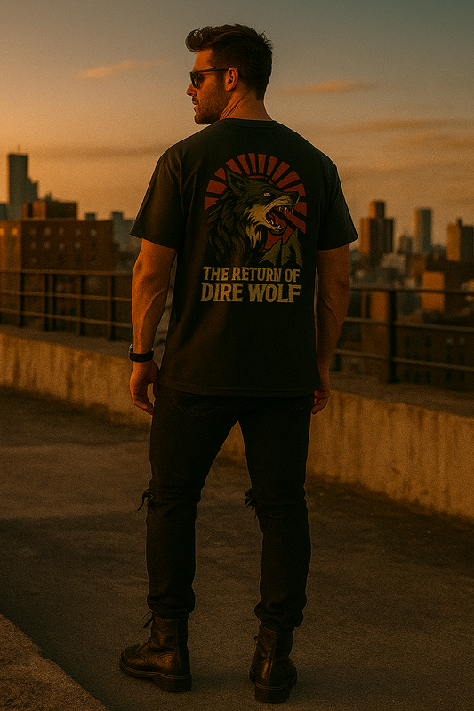 Alpha Hue Men Oversized Graphic T-Shirt - Dire Wolf Design