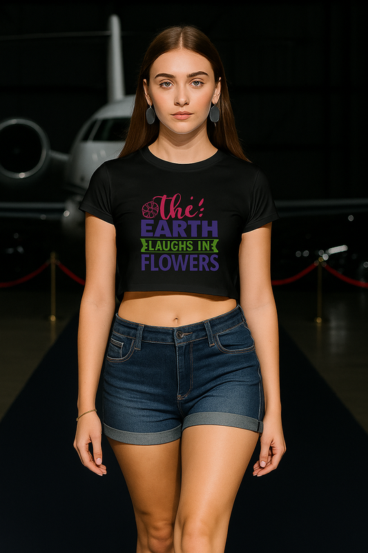 alpha hue Women's Black Crop Top with Floral Quote