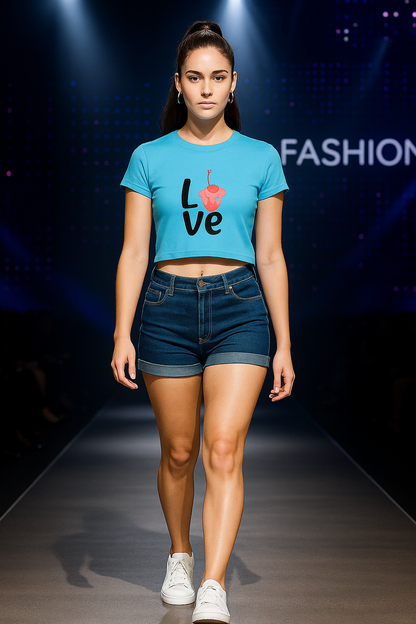 alpha hue Women's Crop Top Blue Love Graphic Tee