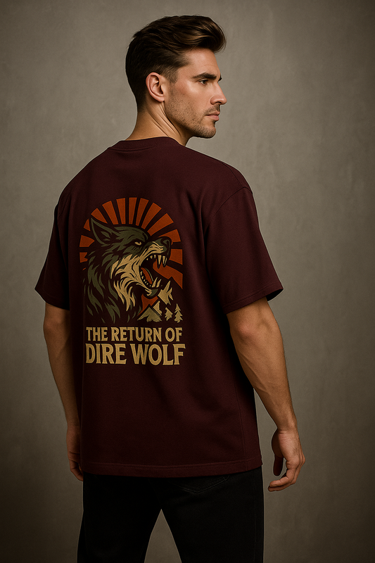 Alpha Hue Men Oversized Graphic T-Shirt - Dire Wolf Design