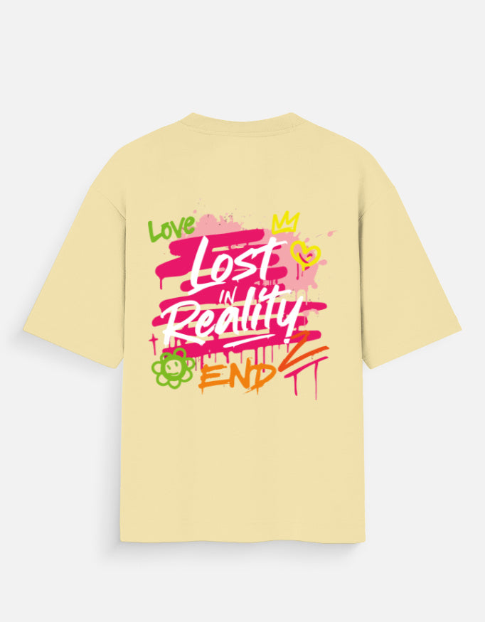 ALPHA HUE women casual oversized shirt with print in beige featuring colorful graffiti style text on back