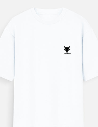 ALPHA HUE women casual oversized shirt with print in white featuring a small black fox logo