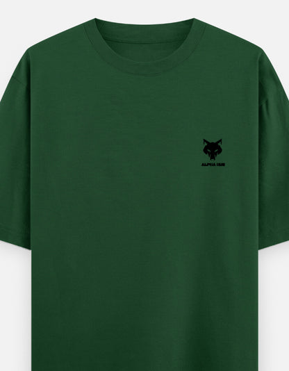 Alpha Hue men's oversized graphic t-shirt in dark green with small black logo on chest