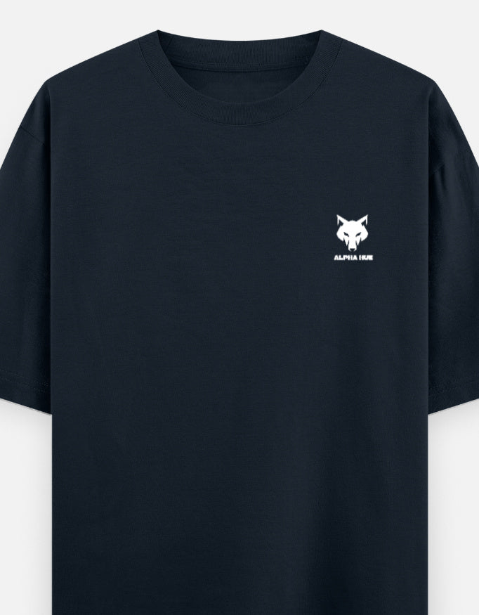 Alpha Hue men's oversized graphic t-shirt in black with white wolf logo on chest