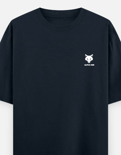 Alpha Hue men's oversized graphic t-shirt in black with white wolf logo on chest
