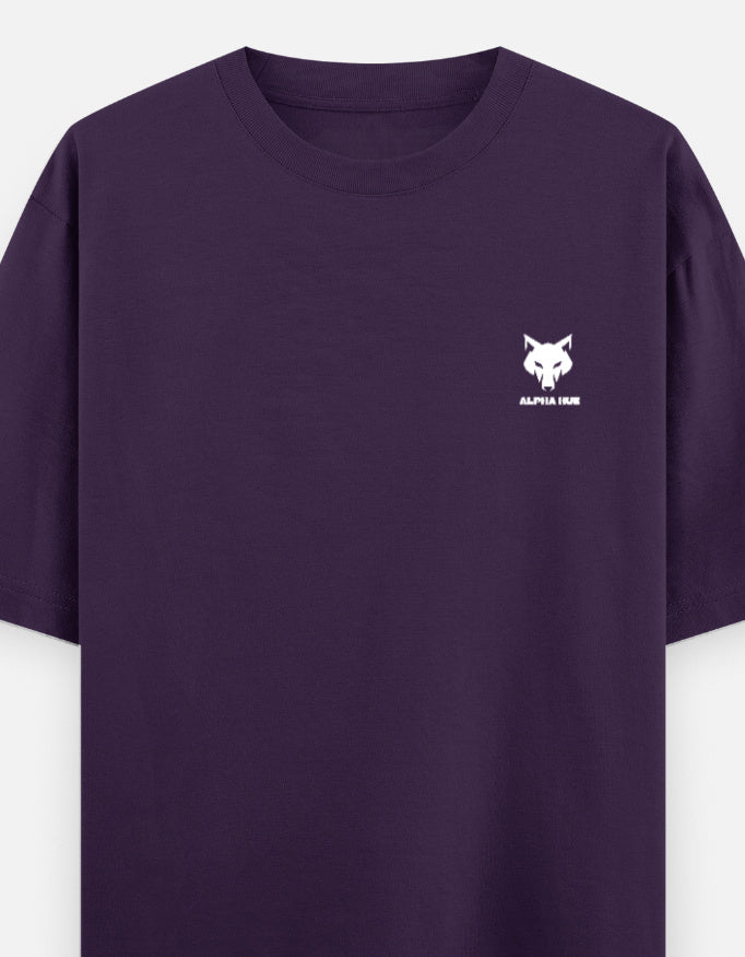 Alpha Hue men's oversized graphic t-shirt in dark purple with small white wolf logo on chest