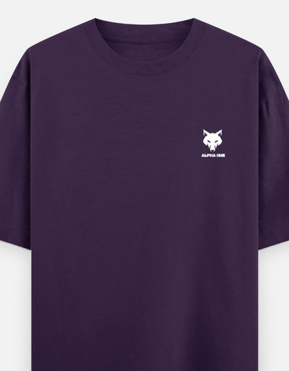 Alpha Hue men's oversized graphic t-shirt in dark purple with small white wolf logo on chest