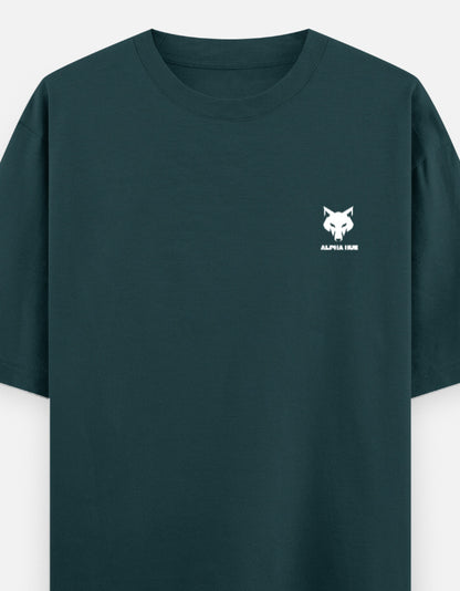 Alpha Hue men’s oversized graphic t-shirt in dark green with white wolf logo on chest