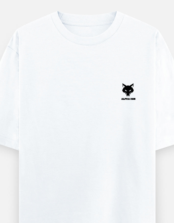Alpha hue men's oversized graphic t-shirt in white with small black logo on chest
