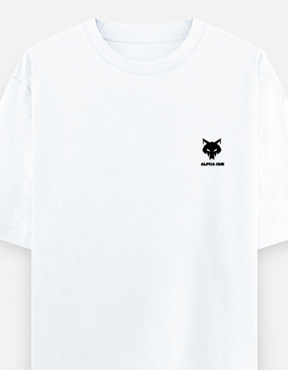 Alpha hue men's oversized graphic t-shirt in white with small black logo on chest