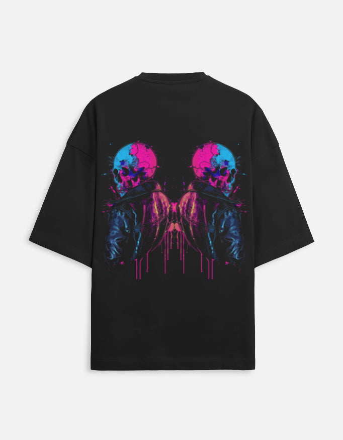 Alpha Hue men's oversized graphic tee black terry oversized tee with colorful skull graphic on back