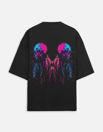 Alpha Hue men's oversized graphic tee black terry oversized tee with colorful skull graphic on back