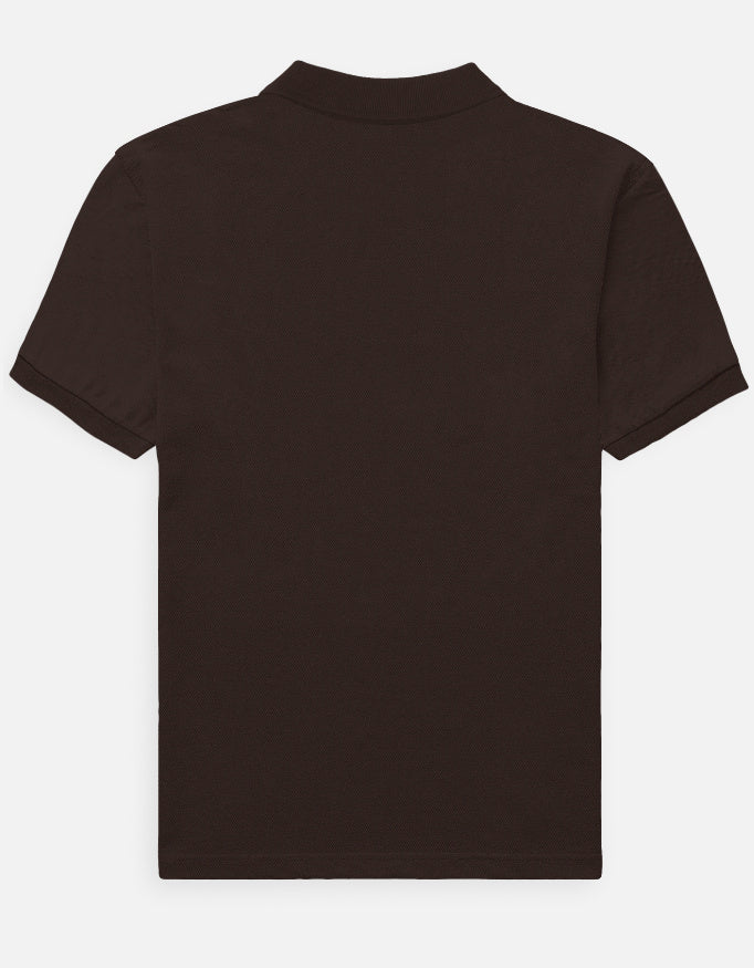 Alpha Hue men's polo t-shirt in solid dark brown with short sleeves and classic collar back view