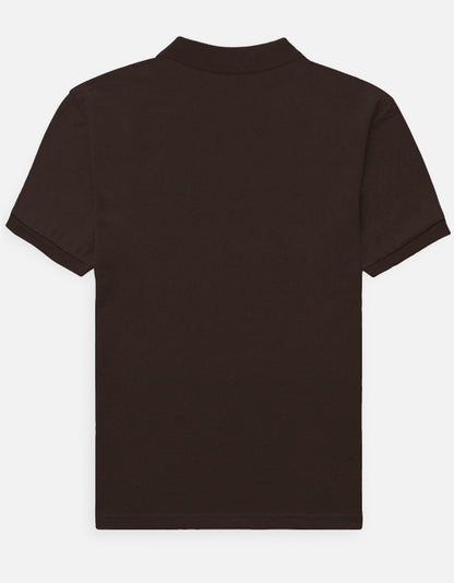 Alpha Hue men's polo t-shirt in solid dark brown with short sleeves and classic collar back view