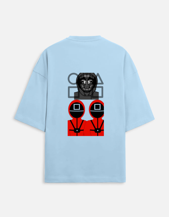 Light blue alpha hue men oversized terry t-shirt for men with graphic print on the back