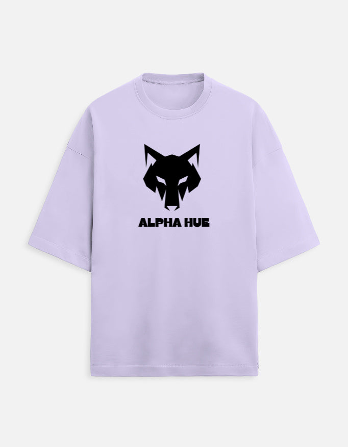 Alpha hue oversized terry t-shirt for men in light purple with black wolf logo on front