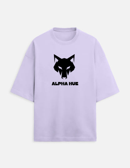 Alpha hue oversized terry t-shirt for men in light purple with black wolf logo on front