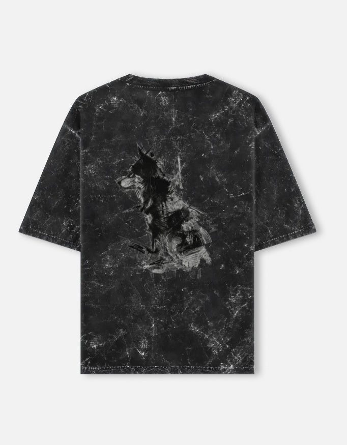 Alpha Hue men acid washed oversized tee with vintage style graphic tee for men featuring a wolf design
