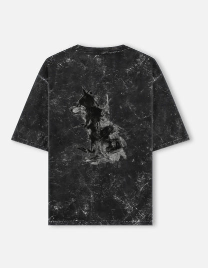Alpha Hue men acid washed oversized tee with vintage style graphic tee for men featuring a wolf design