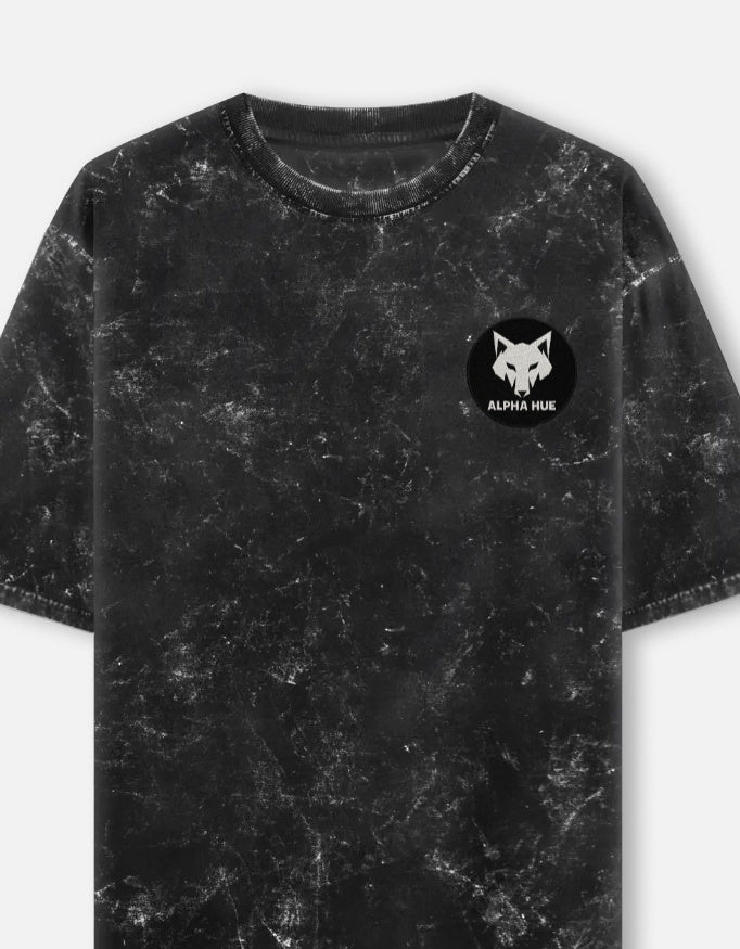 Alpha Hue men acid washed oversized tee featuring a vintage style graphic tee for men with wolf logo