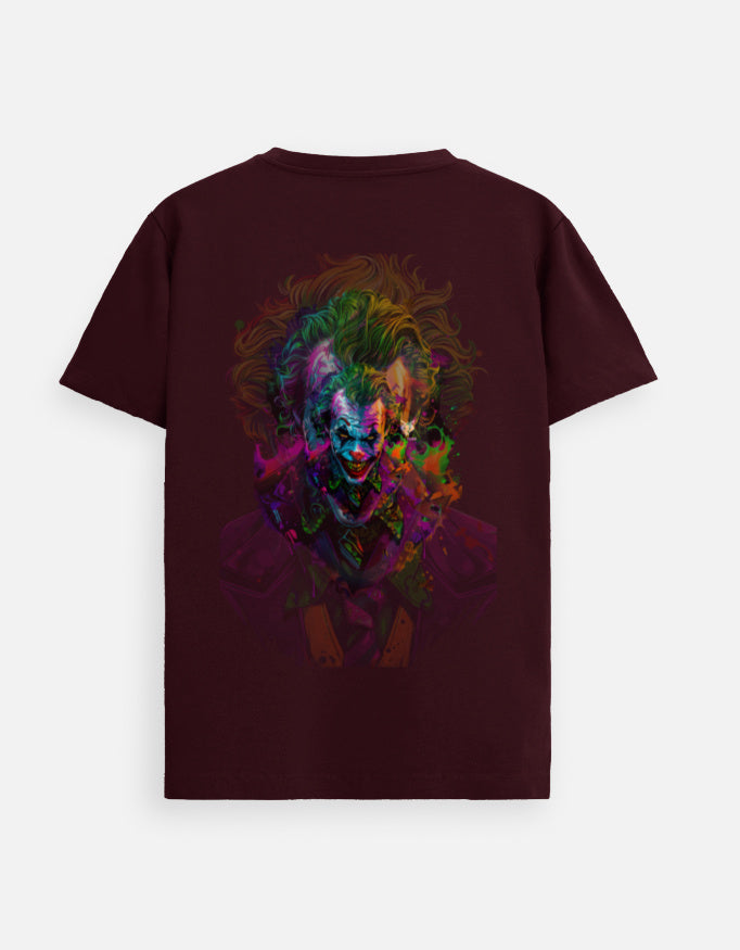 Alpha Hue men Supima cotton t-shirt for men in dark color with vibrant Joker graphic design on back
