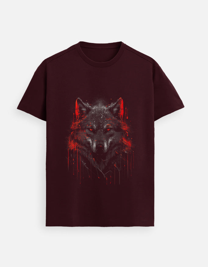 Alpha hue men's Supima cotton t-shirt in dark maroon with red and black wolf graphic print