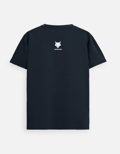 Alpha Hue black men's Supima cotton t-shirt with white logo on back center