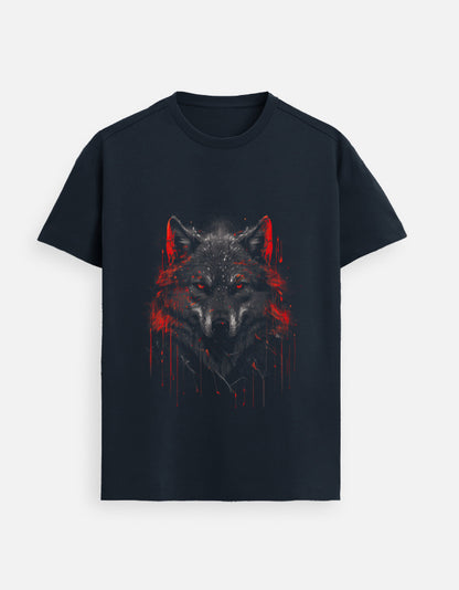 Alpha Hue men's Supima cotton t-shirt in black with a red and gray wolf graphic design