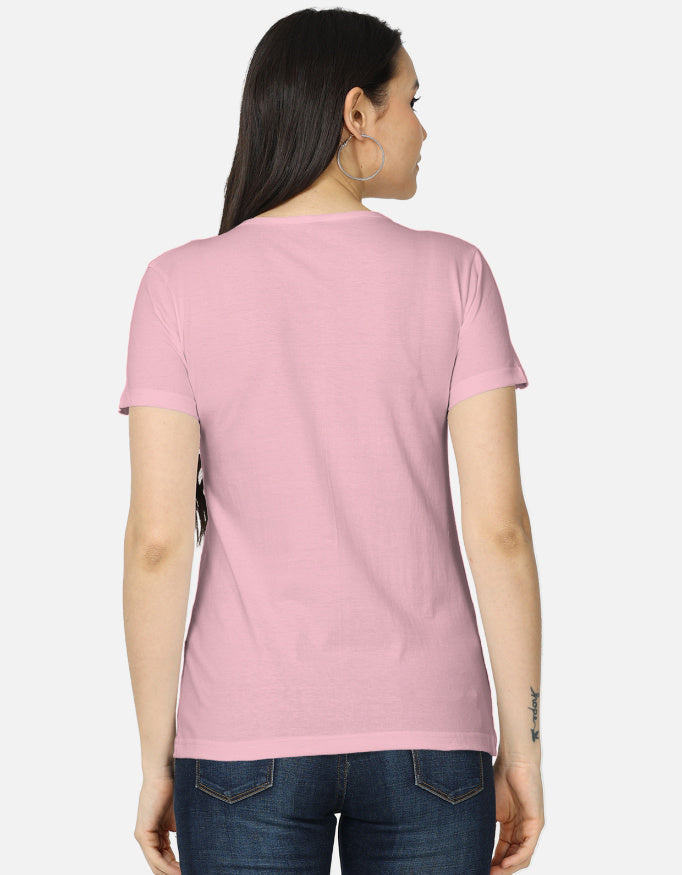 Alpha Hue women's classic t-shirt in light pink shown from the back with short sleeves