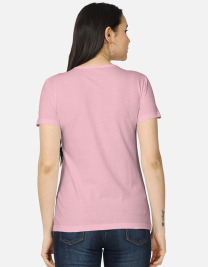 Alpha Hue women's classic t-shirt in light pink shown from the back with short sleeves