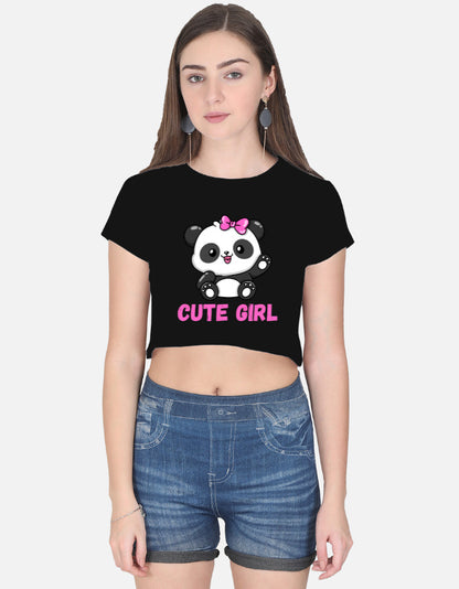 Alpha Hue cute panda crop top in black with pink bow graphic and cute girl text