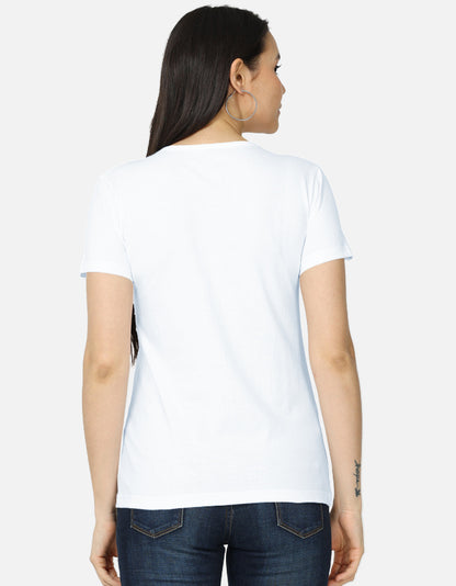 Alpha hue women's classic white cute printed t-shirt for women shown from the back